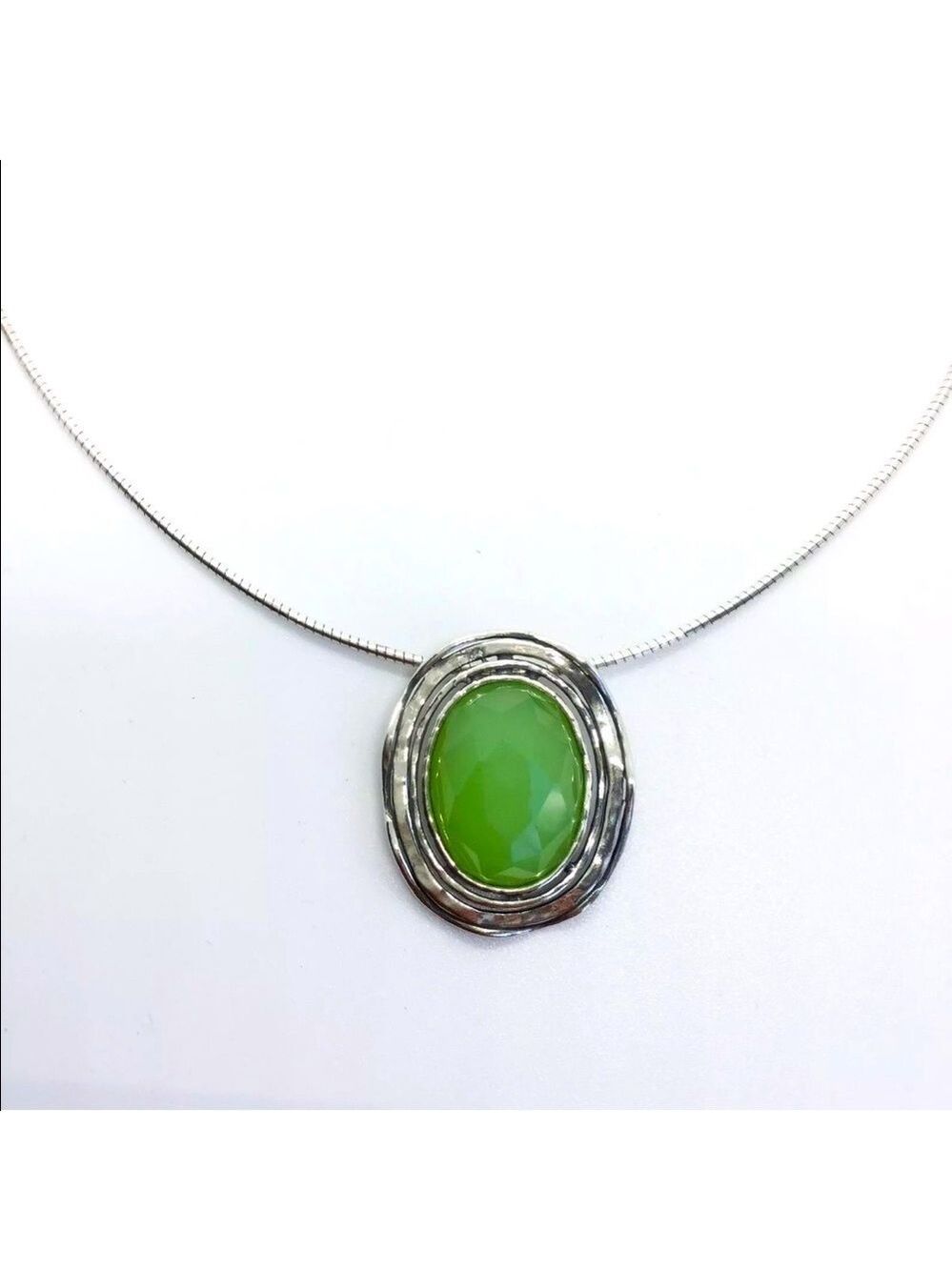 DIDAE ISRAEL FACETED GREEN QUARTZ STERLING SILVER PENDANT COLLAR CHAIN N…